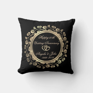 Gold Hearts,Floral Swirls 50th Wedding Anniversary Throw Pillow