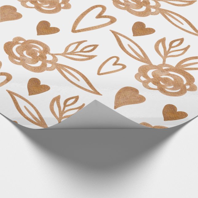 Gold hearts, flowers and leaves wrapping paper (Corner)