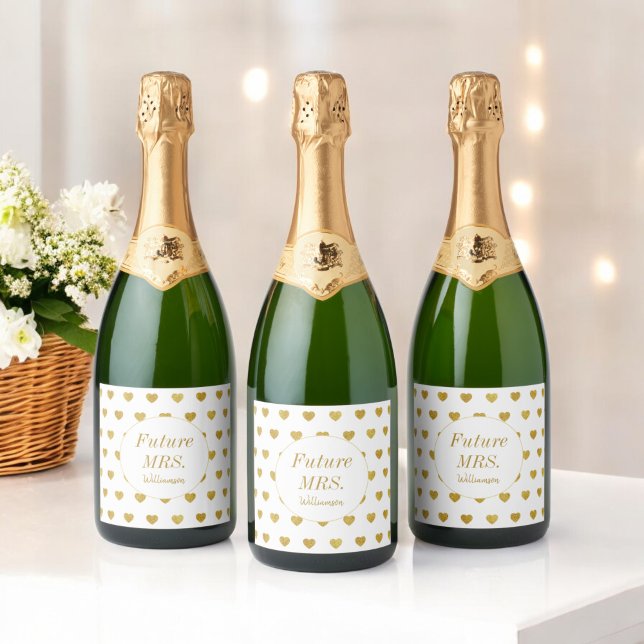 Gold Hearts Future Mrs Bridal Shower Sparkling Wine Label (Creator Uploaded)
