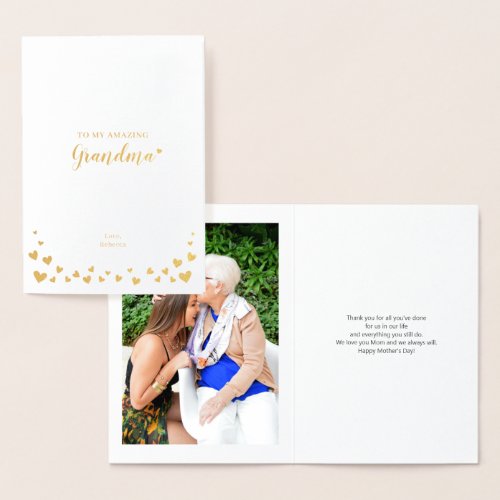 Gold Hearts  Grandma Mothers Day Photo Foil Card