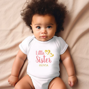 Gold Hearts Little Sister Name Monogram Baby Bodys Baby Bodysuit