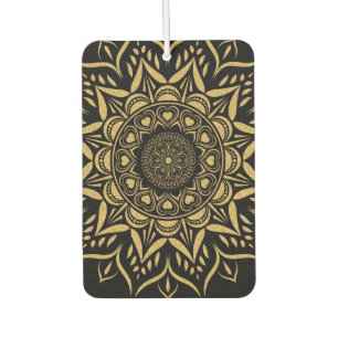 Gold hearts mandala on black air freshener