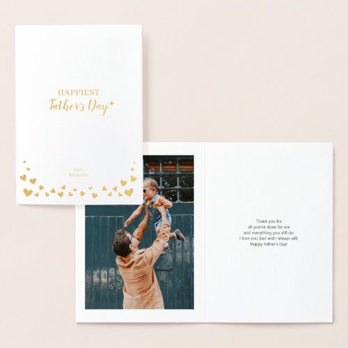 Gold Hearts  Modern Fathers Day Photo Foil Card