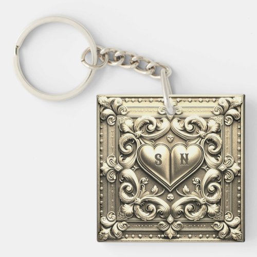 Gold Hearts Monogram Heart  Keychain