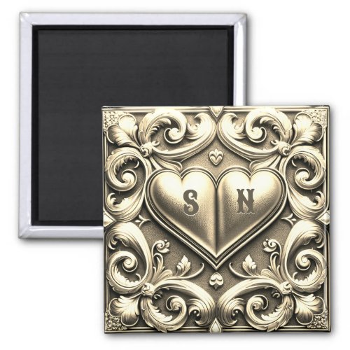 Gold Hearts Monogram Heart  Magnet
