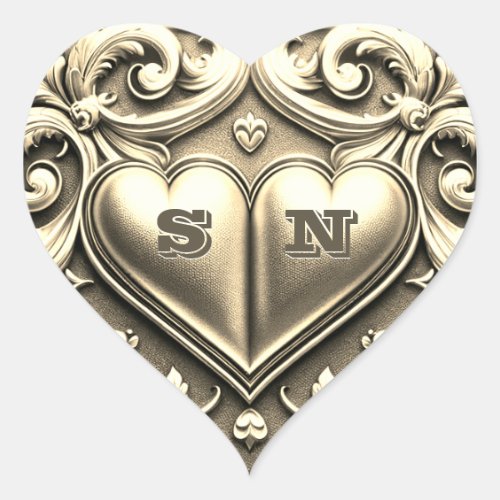 Gold Hearts Monogram  Heart Sticker