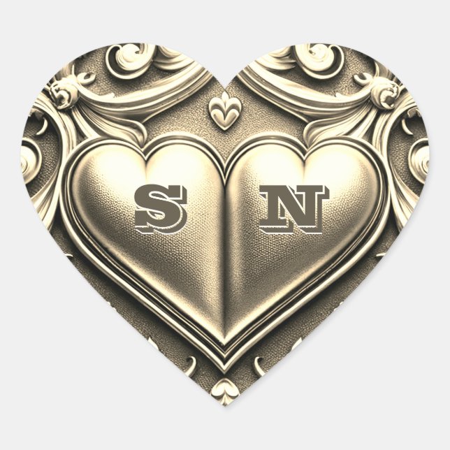 Gold Hearts Monogram  Heart Sticker (Front)