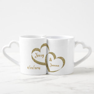 Gold Hearts Newlywed Mug Set