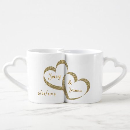 Gold Hearts Newlywed Mug Set