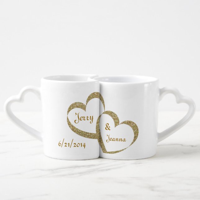 Gold Hearts Newlywed Mug Set (Back Nesting)