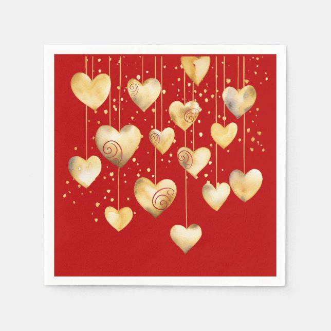 Gold Hearts on A String Napkins (Front)