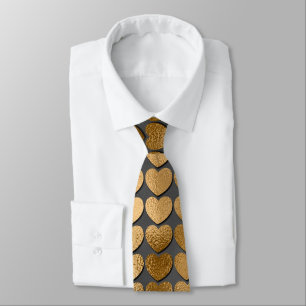 Gold Hearts on Black Elegant Valentine Neck Tie
