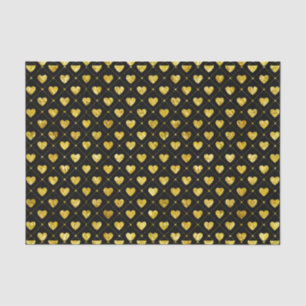 Gold hearts on black pattern tissue paper