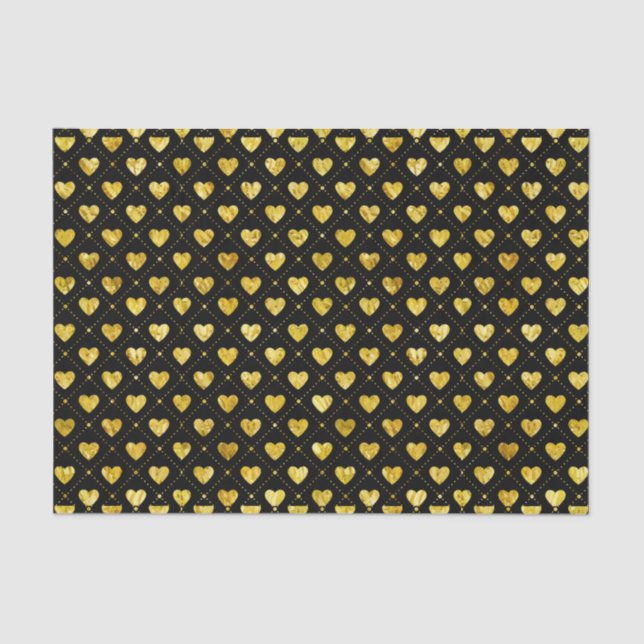 Gold hearts on black pattern tissue paper (Front)