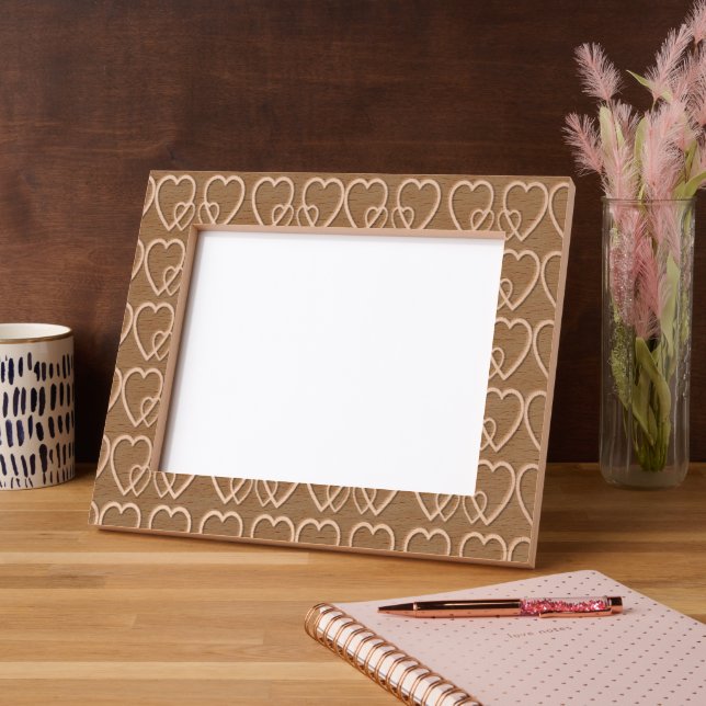 Gold hearts on maroon engraved frames (Left)