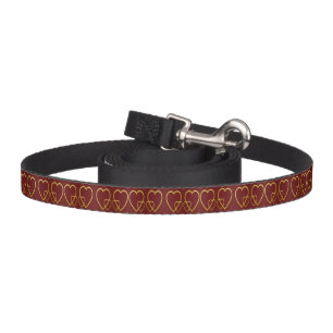 Gold hearts on maroon pet leash