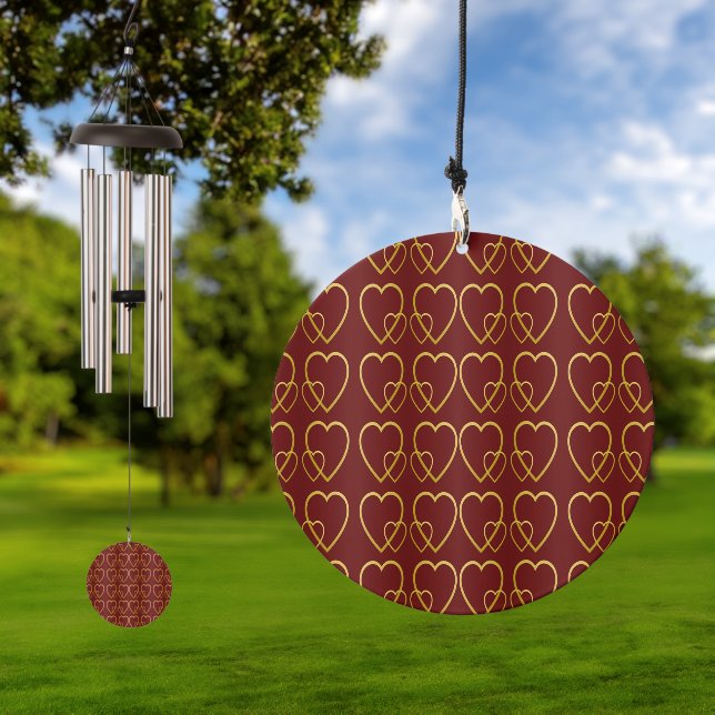 Gold hearts on maroon wind chime  (Outdoor)