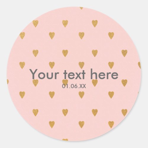 Gold Hearts on Pink Birthday Party Favor Sticker