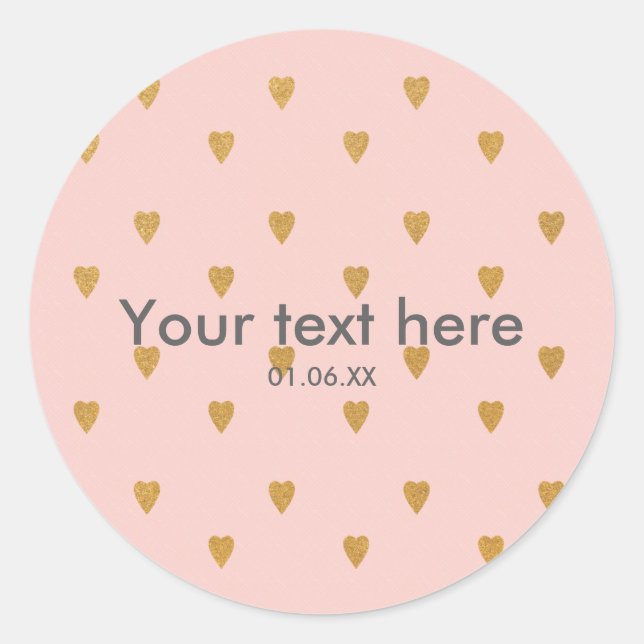 Gold Hearts on Pink Birthday Party Favor Sticker (Front)