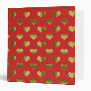Gold Hearts on Red 3 Ring Binder