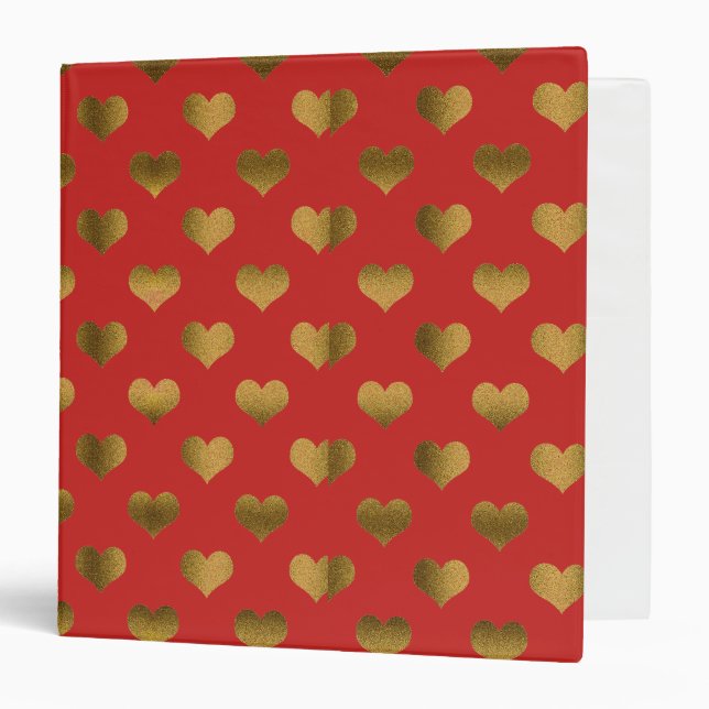 Gold Hearts on Red 3 Ring Binder (Front/Inside)
