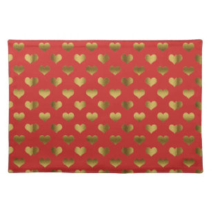 Gold Hearts on Red Cloth Placemat