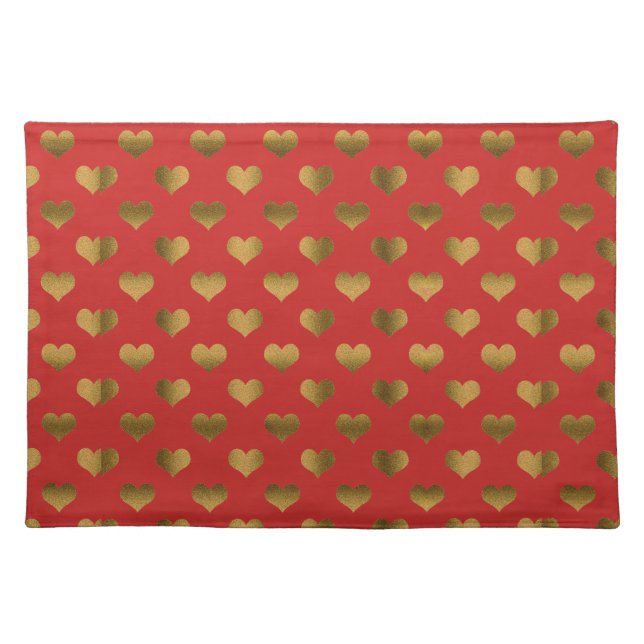Gold Hearts on Red Cloth Placemat (Front)