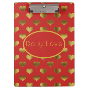 Gold Hearts on Red Customizable Clipboard