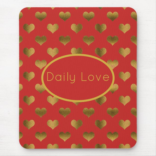 Gold Hearts on Red Customizable Mouse Pad (Front)
