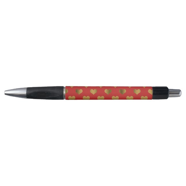 Gold Hearts on Red Pen (Front)