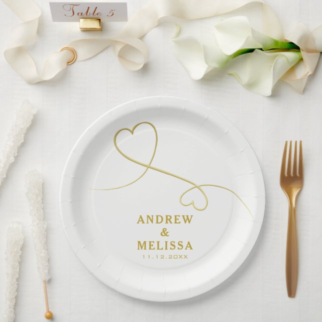 Gold Hearts Ornament | Personalized Wedding Paper Plates (Wedding)
