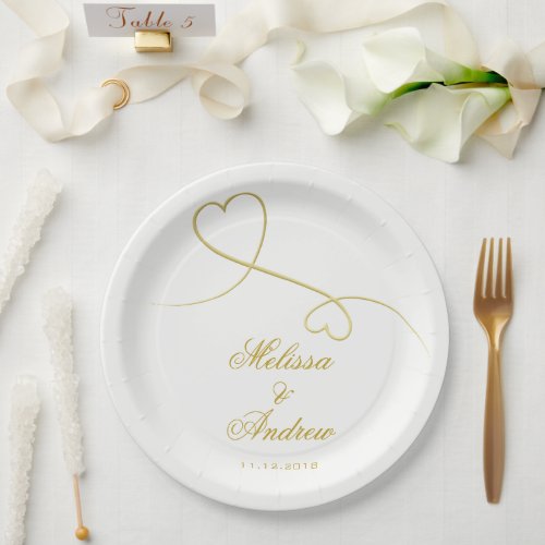 Gold Hearts Ornament  Personalized Wedding Paper Plates