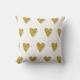 Gold Hearts Pattern Throw Pillow