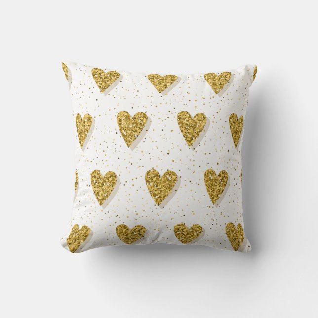 Gold Hearts Pattern Throw Pillow (Front)