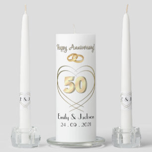 Gold Hearts Personalised 50th Anniversary Unity Candle Set