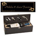 Gold Hearts Personalized Matte Black Wine Box<br><div class="desc">Smooth, matte black finish, combined with crisp laser engraving in silver. Add a bottle of wine, and you've got an elegant gift that will be remembered for years! Personalized Wine Boxes are a great way to gift an amazing bottle of wine! The personalized wine boxes include tools and a velvet...</div>