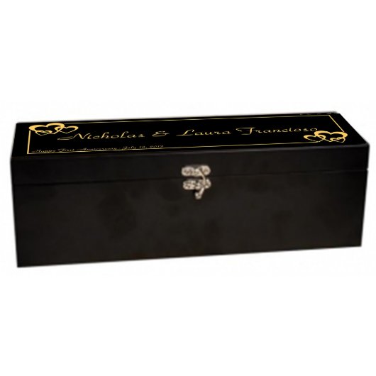 Gold Hearts Personalized Matte Black Wine Box  (3/4)