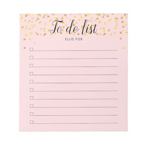 Gold Hearts Personalized Script To_Do List Notepad