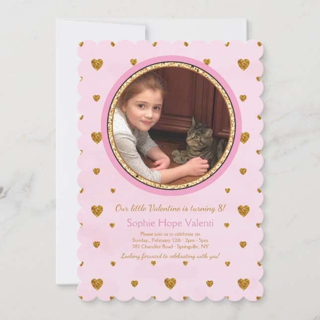 Gold Hearts Photo Birthday Invitation (Front)