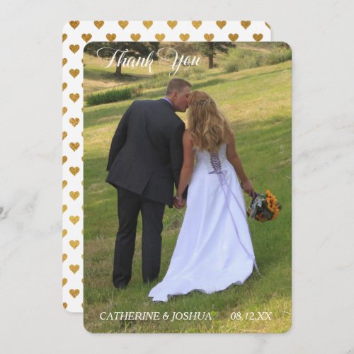 Gold Hearts Photo Template Wedding Thank You