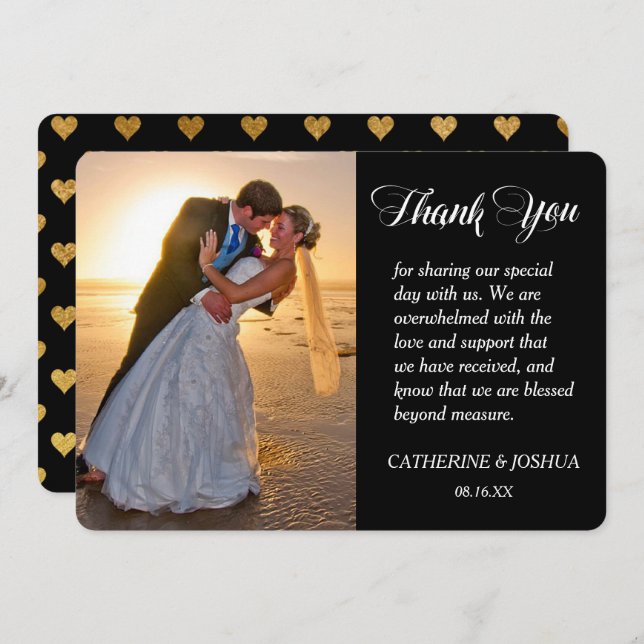 Gold Hearts Photo Wedding Thank You (Front/Back)