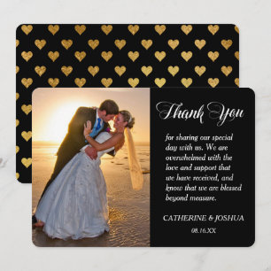 Gold Hearts Photo Wedding Thank You Card