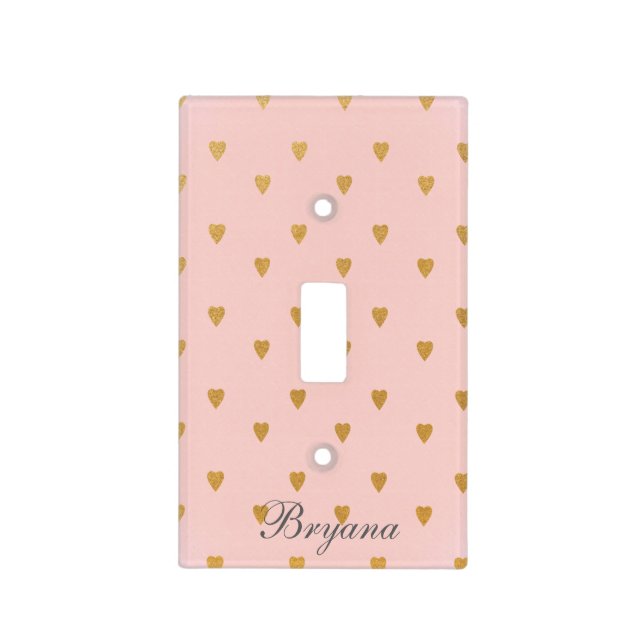 Gold Hearts & Pink Bedroom Light Switch Cover (Front)
