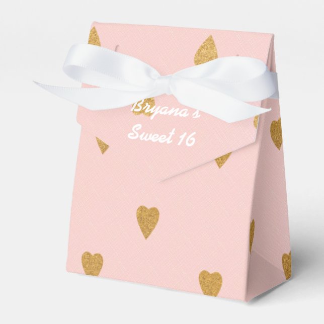 Gold Hearts Pink Birthday Party Favor Boxes (Front Side)