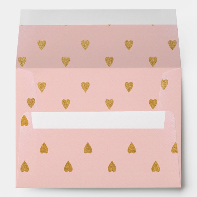 Gold Hearts & Pink Birthday Party Invite Envelope (Back (Bottom))