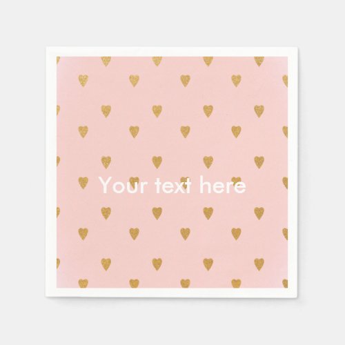 Gold Hearts  Pink Girls Birthday Party Napkins