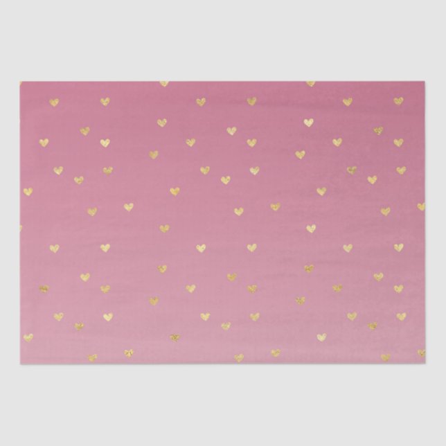 Gold Hearts Pink Ombre Tissue Paper (Front)