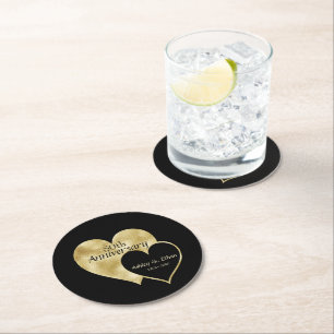 Gold Hearts Round Paper Coaster