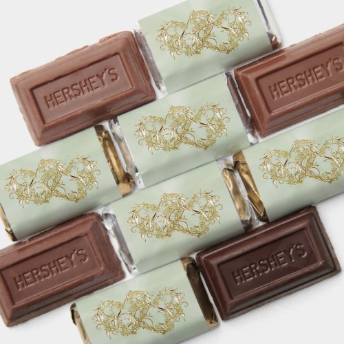 Gold Hearts Sage Wrapped Chocolate Hershey's Miniatures