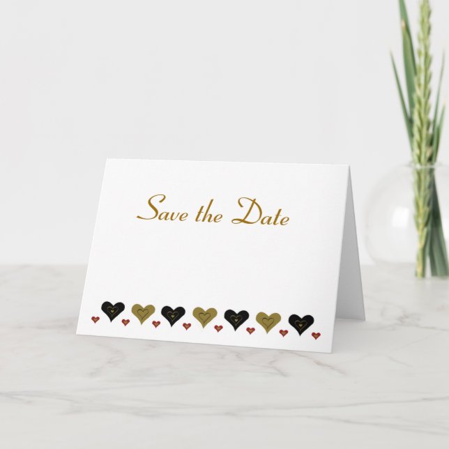 Gold Hearts Save the Date Announcement (Front)